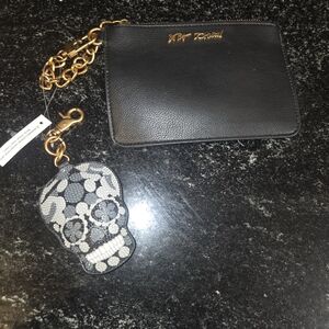 Betsey Johnson Black Wristlet with Skull Keychain